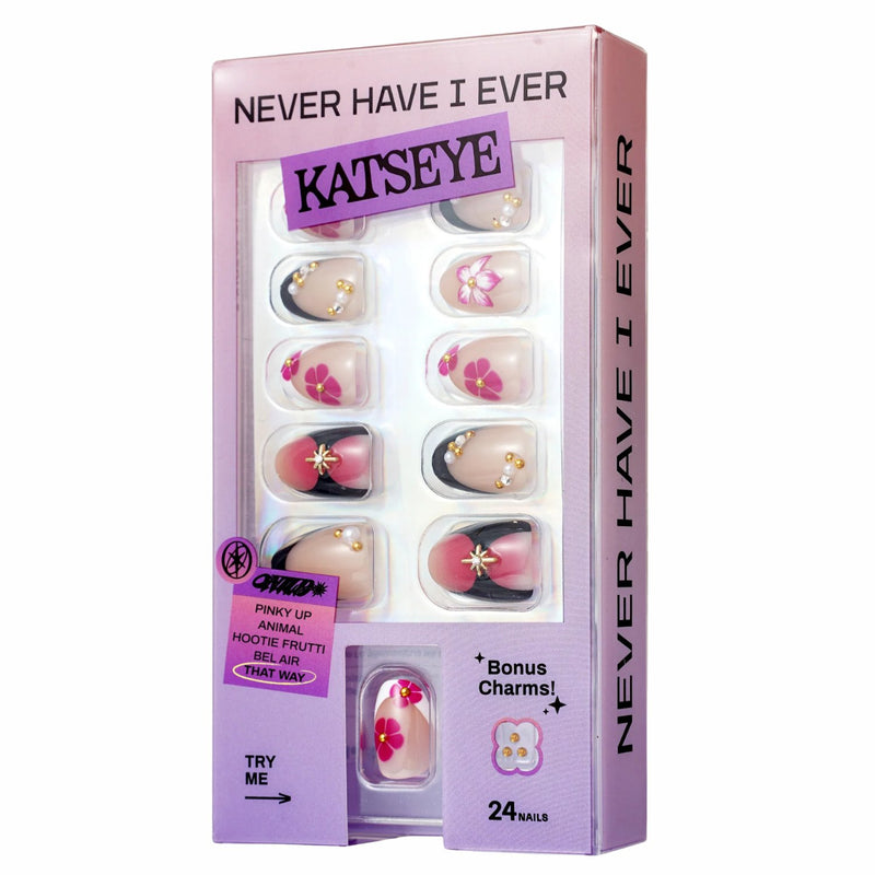 Never Have I Ever Press-on Nails Katseye That Way, bloemendesigns met glitters
