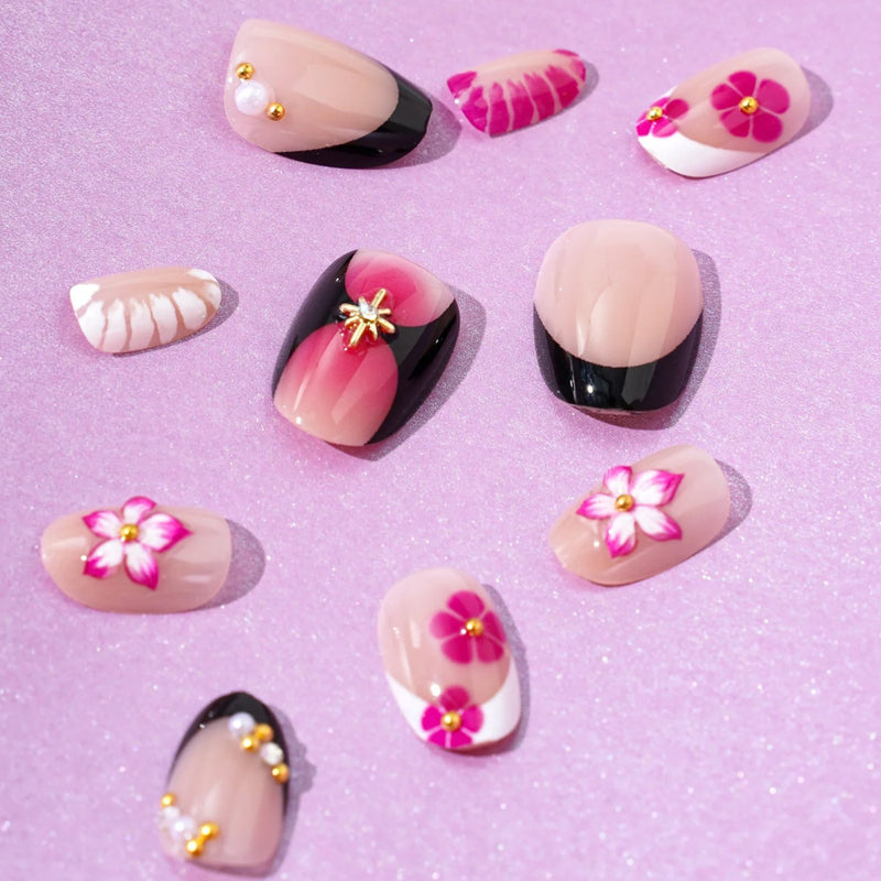 Never Have I Ever Press-on Nails Katseye That Way, bloemendesigns met glitters, foto 4 van 5