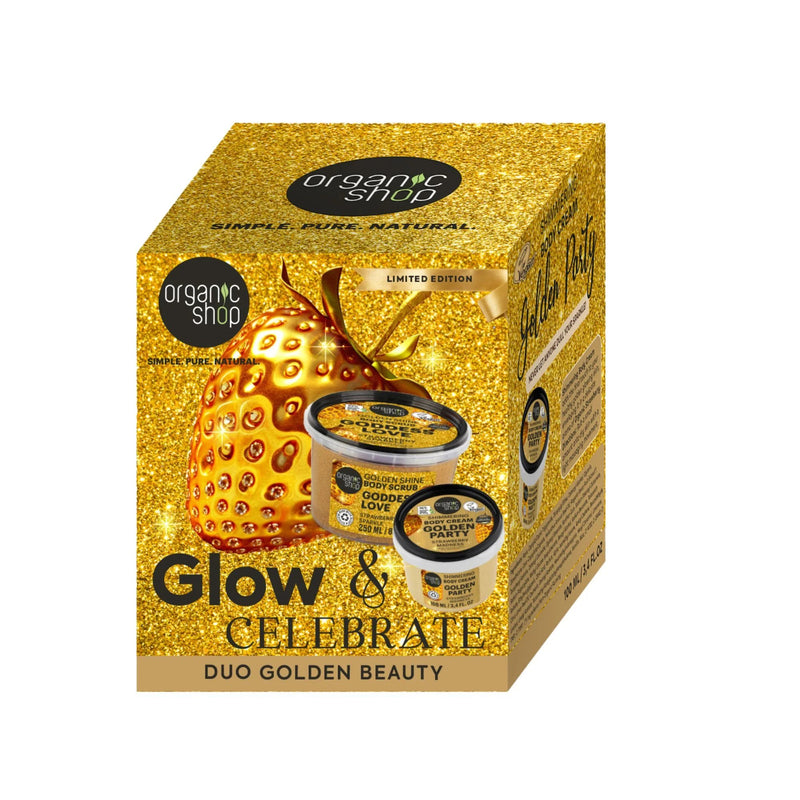 Organic Shop Glow & Celebrate! Golden Beauty Set met body scrub en shimmering cream