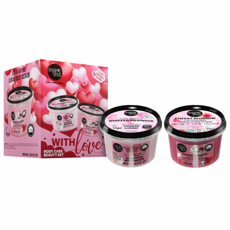 Organic Shop With Love Beauty Set, een bodycare cadeauset met bodycrème en bodyscrub.