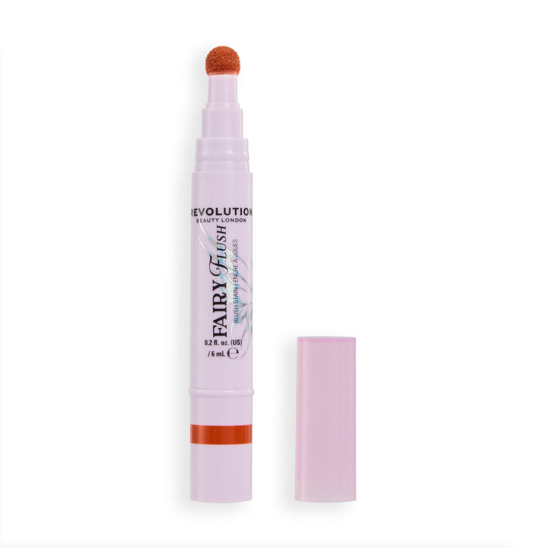 Geopende Fairy Flush Blush Stain Coral Curse met ronde siliconen applicator