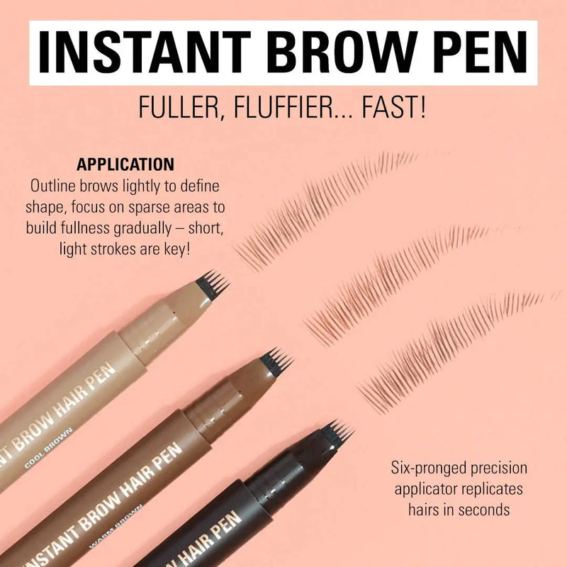Revolution Instant Brow Hair Pen Dark Brown, wenkbrauwpen met zes-pronged applicator
