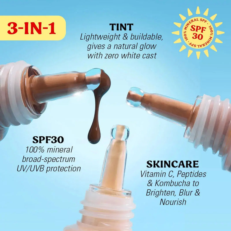 Revolution Superdewy SPF30 Skin Tint Dark Neutral Warm, lichte foundation met zonbescherming, foto 2 van 5