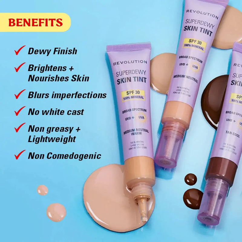 Revolution Superdewy SPF30 Skin Tint Deep Neutral, minerale foundation met SPF30, foto 5 van 6