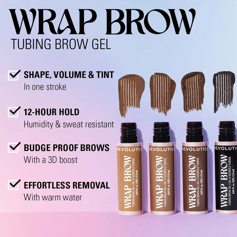Revolution Wrap Brow Warm Medium Brown, tubing brow gel voor wenkbrauwen