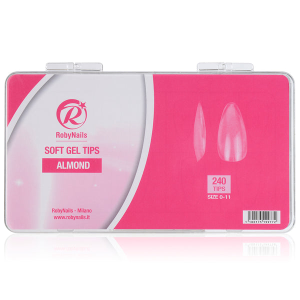 Doos RobyNails Soft Gel Tips Almond met 240 tips in maat 0 tot 11