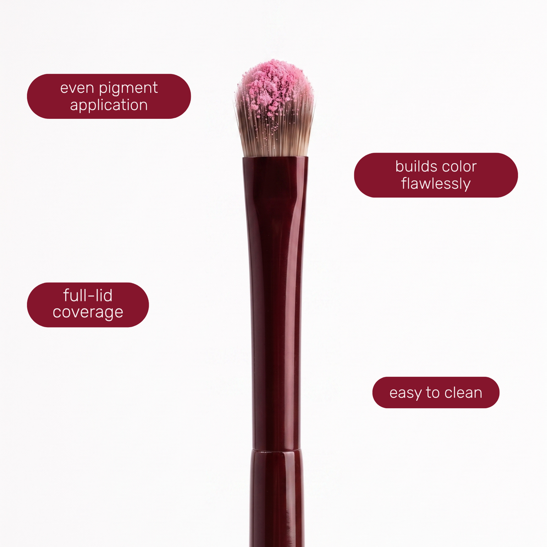 Testina del Boozyshop Flawless Shader Brush con etichette di testo sull'uso