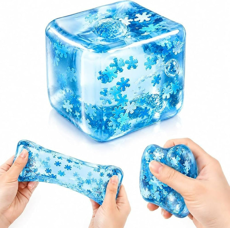 Squishy Cube Snowflake Glitter Blue Squishy