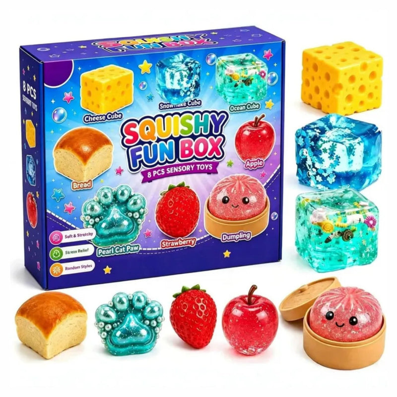Squishy Fun Box 2, een box met 8 verschillende squishies