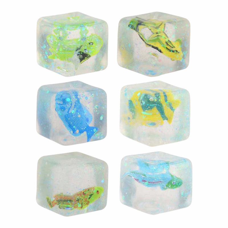 Squishy Glitter Cube with Fish Squishy, zachte kubus met glitter en visje