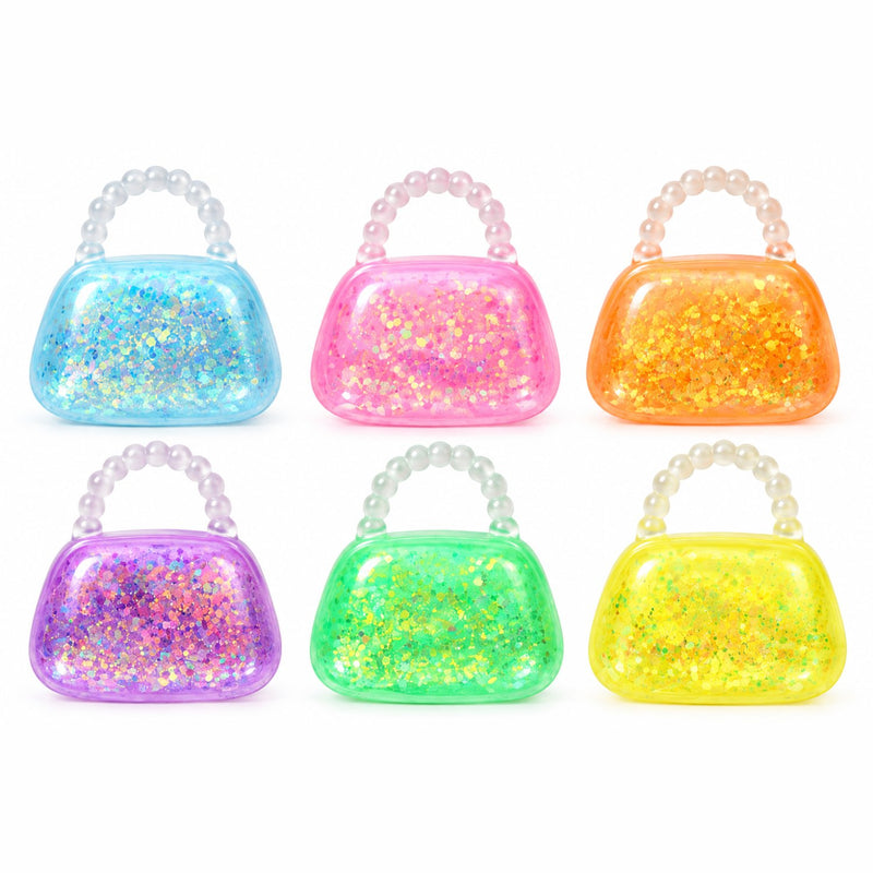 Squishy Mystery Glitter Handbag Squishy, knijpspeeltje met gel en glitters