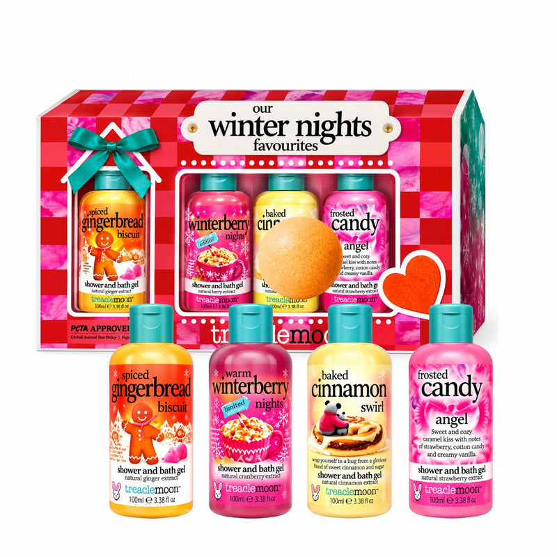 Treaclemoon Our Winter Nights Favourites, cadeauset met douchegels en bruisbal in winterse geuren
