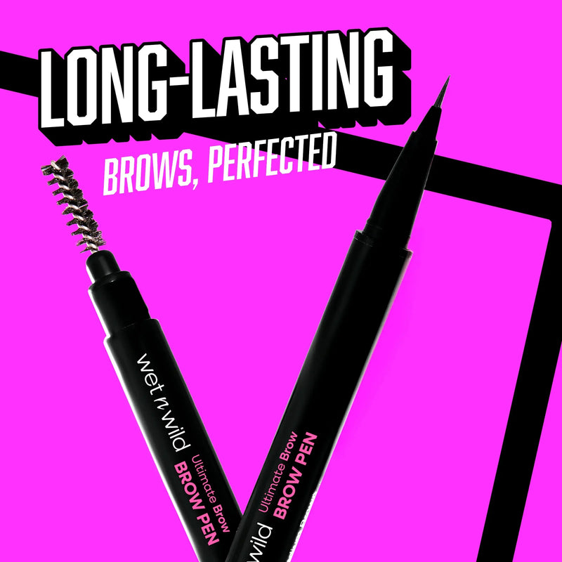 Wet n Wild Ultimate Brow Pen Medium Brown, wenkbrauwpen met spoolie voor natuurlijke, gedefinieerde wenkbrauwen
