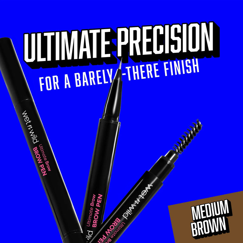 Wet n Wild Ultimate Brow Pen Medium Brown, wenkbrauwpen met spoolie voor natuurlijke, gedefinieerde wenkbrauwen